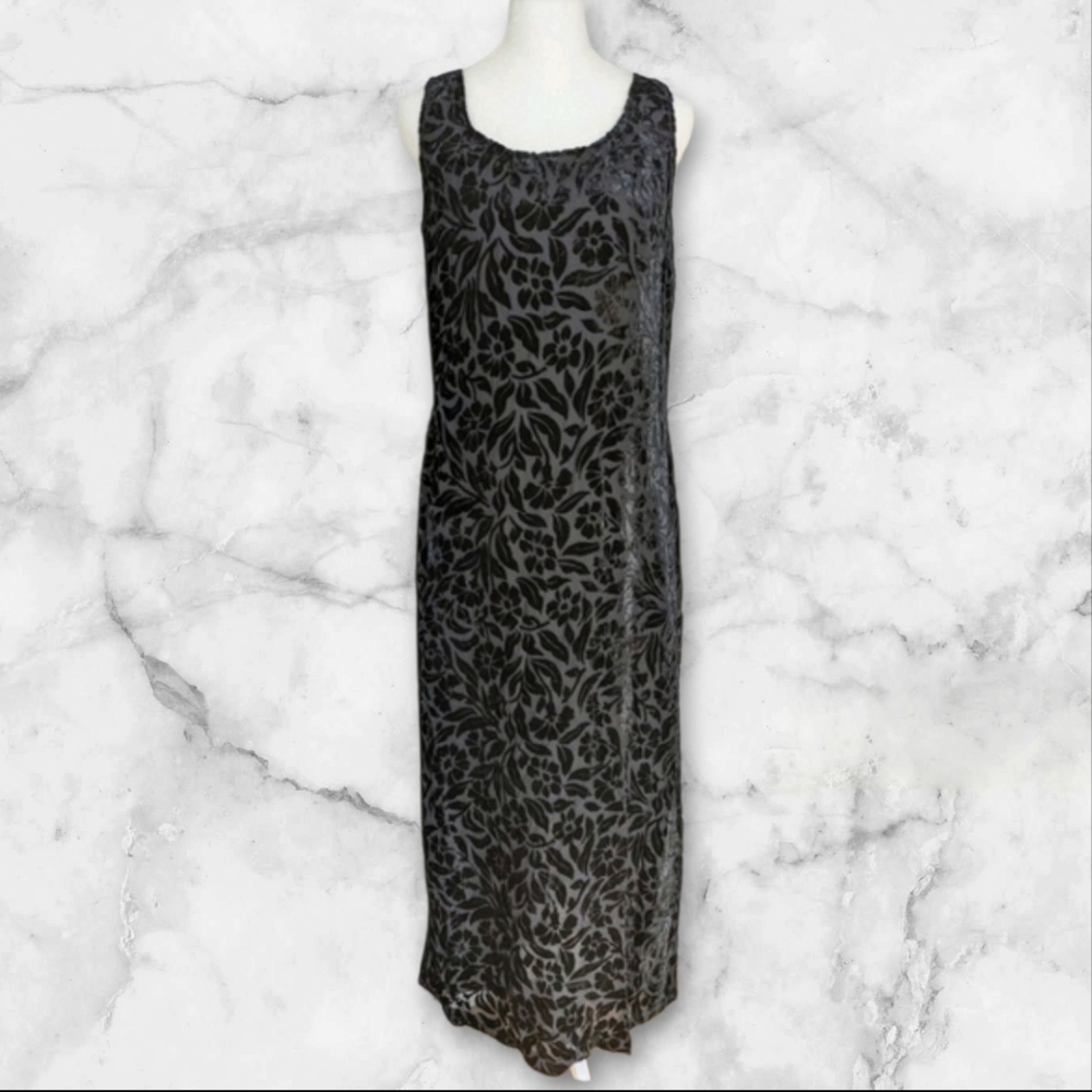 Express Vintage 90s Black Velvet Floral Burnout Maxi Dress Sleeveless Size 1 2